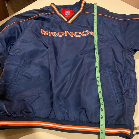 Denver Broncos Jacket Men’s Large Blue Vneck Pullover Spellout Stitched Logo - Picture 5 of 10